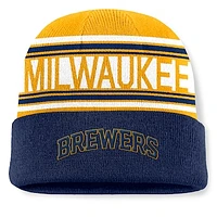 Men's Fanatics Navy Milwaukee Brewers Fundamental Team Stripe Cuffed Knit Hat