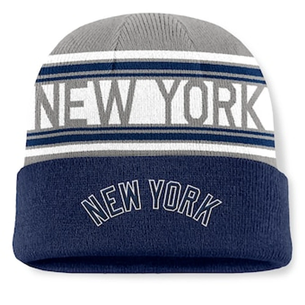 Men's Fanatics Navy New York Yankees Fundamental Team Stripe Cuffed Knit Hat