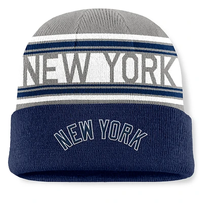 Men's Fanatics Navy New York Yankees Fundamental Team Stripe Cuffed Knit Hat