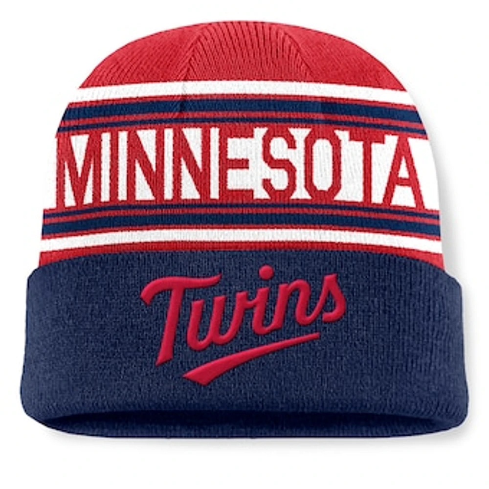 Men's Fanatics Navy Minnesota Twins Fundamental Team Stripe Cuffed Knit Hat