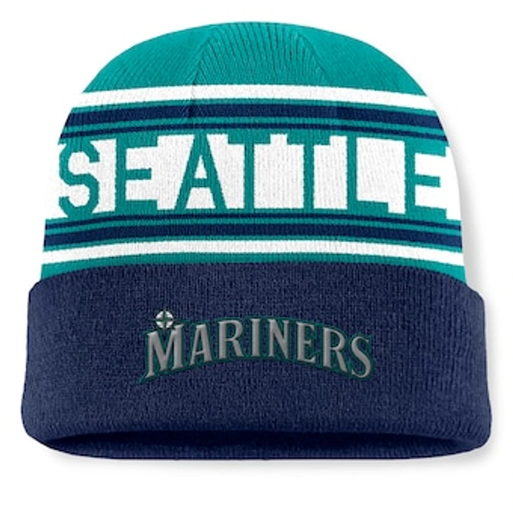 Men's Fanatics Navy Seattle Mariners Fundamental Team Stripe Cuffed Knit Hat