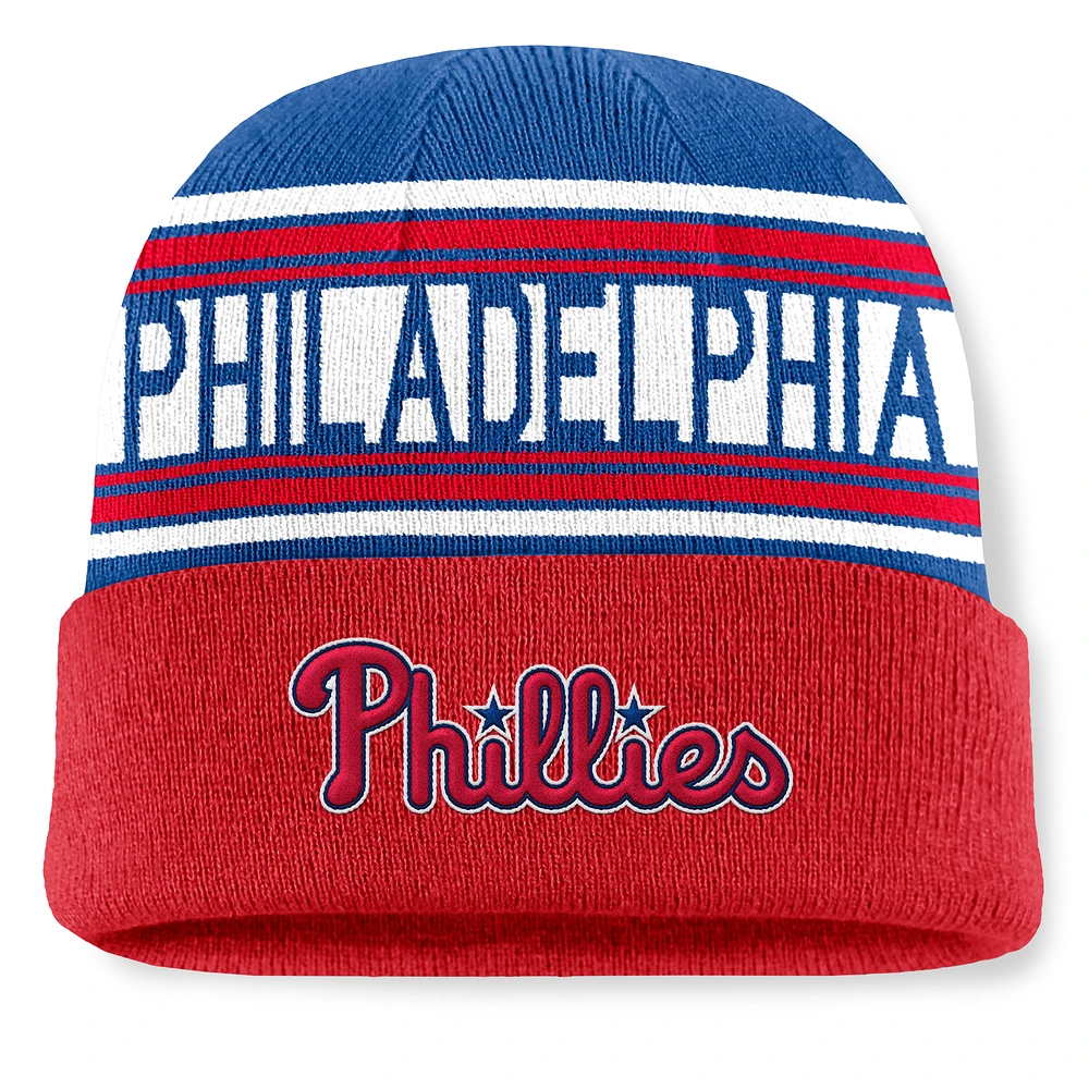 Men's Fanatics Red Philadelphia Phillies Fundamental Team Stripe Cuffed Knit Hat