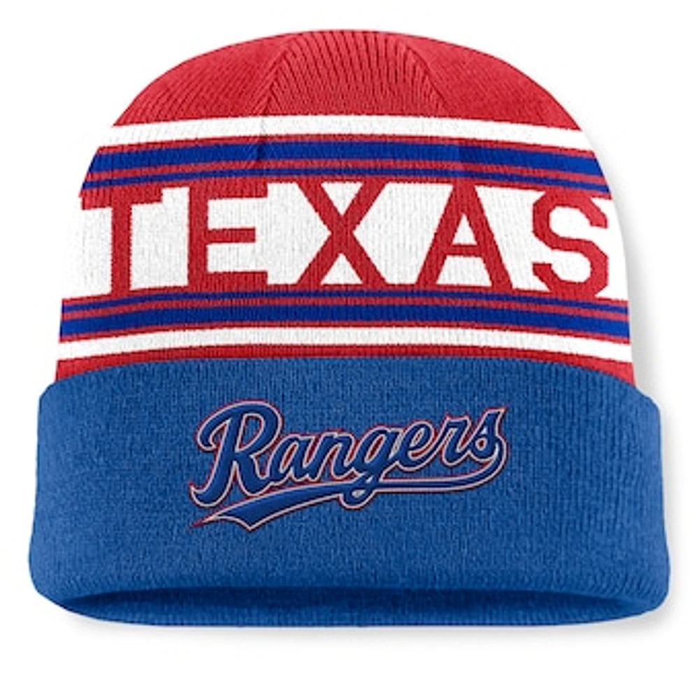 Men's Fanatics Royal Texas Rangers Fundamental Team Stripe Cuffed Knit Hat