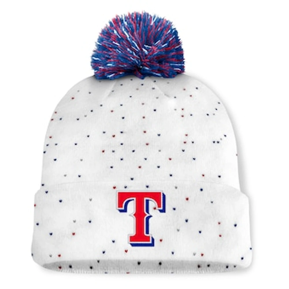 Women's Fanatics White Texas Rangers Fundamental Confetti Cuffed Knit Hat with Pom