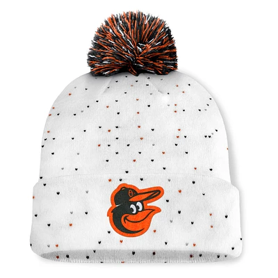 Women's Fanatics White Baltimore Orioles Fundamental Confetti Cuffed Knit Hat with Pom