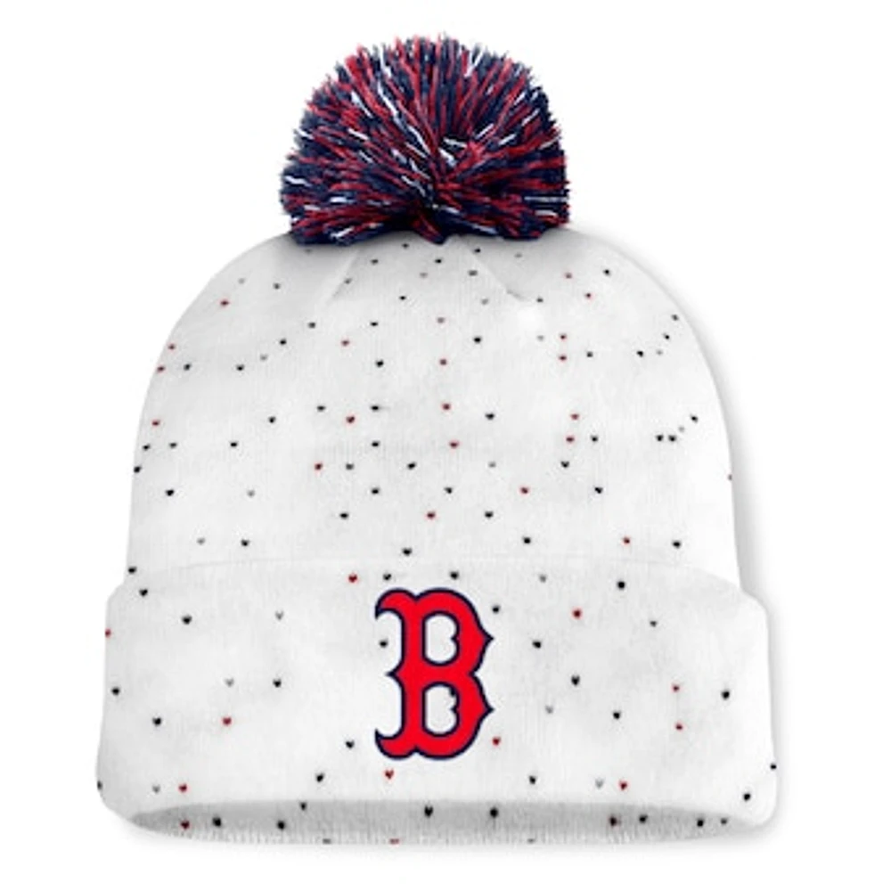 Women's Fanatics White Boston Red Sox Fundamental Confetti Cuffed Knit Hat with Pom