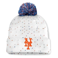 Women's Fanatics White New York Mets Fundamental Confetti Cuffed Knit Hat with Pom