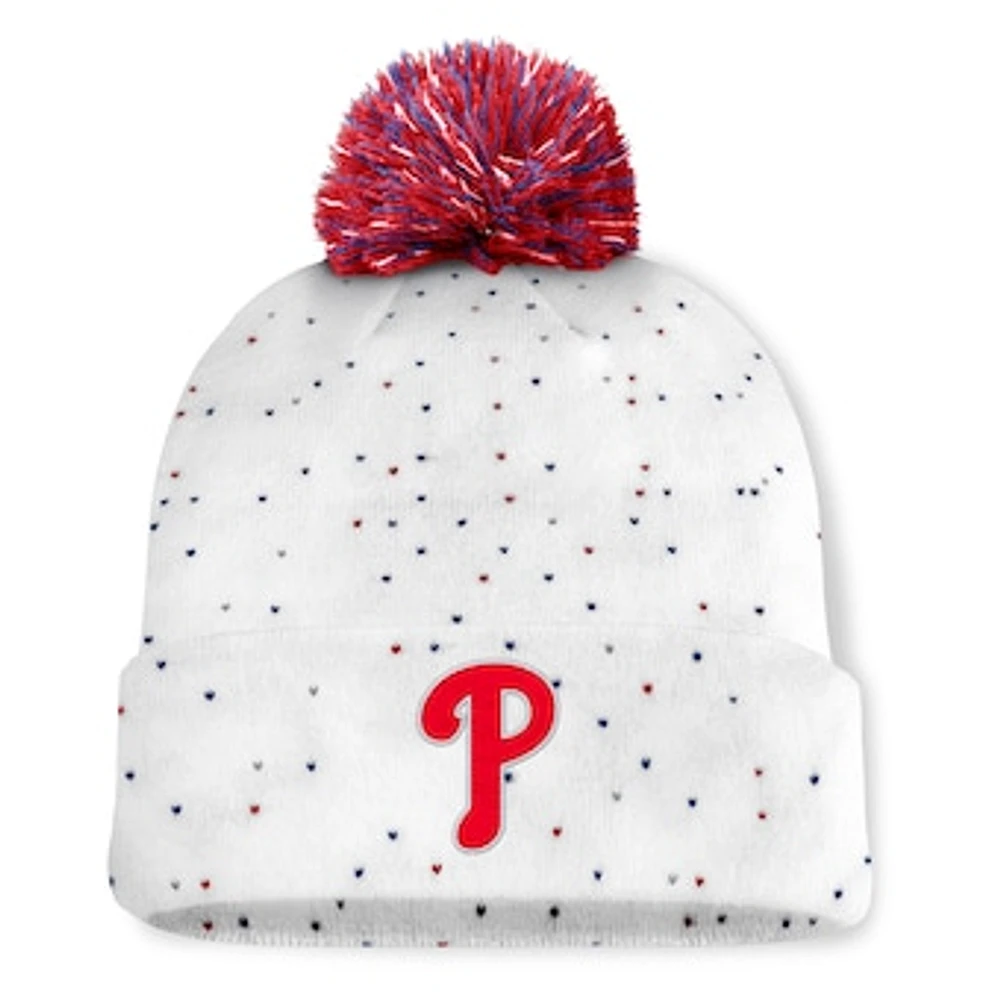 Women's Fanatics White Philadelphia Phillies Fundamental Confetti Cuffed Knit Hat with Pom