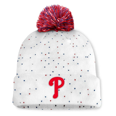 Women's Fanatics White Philadelphia Phillies Fundamental Confetti Cuffed Knit Hat with Pom