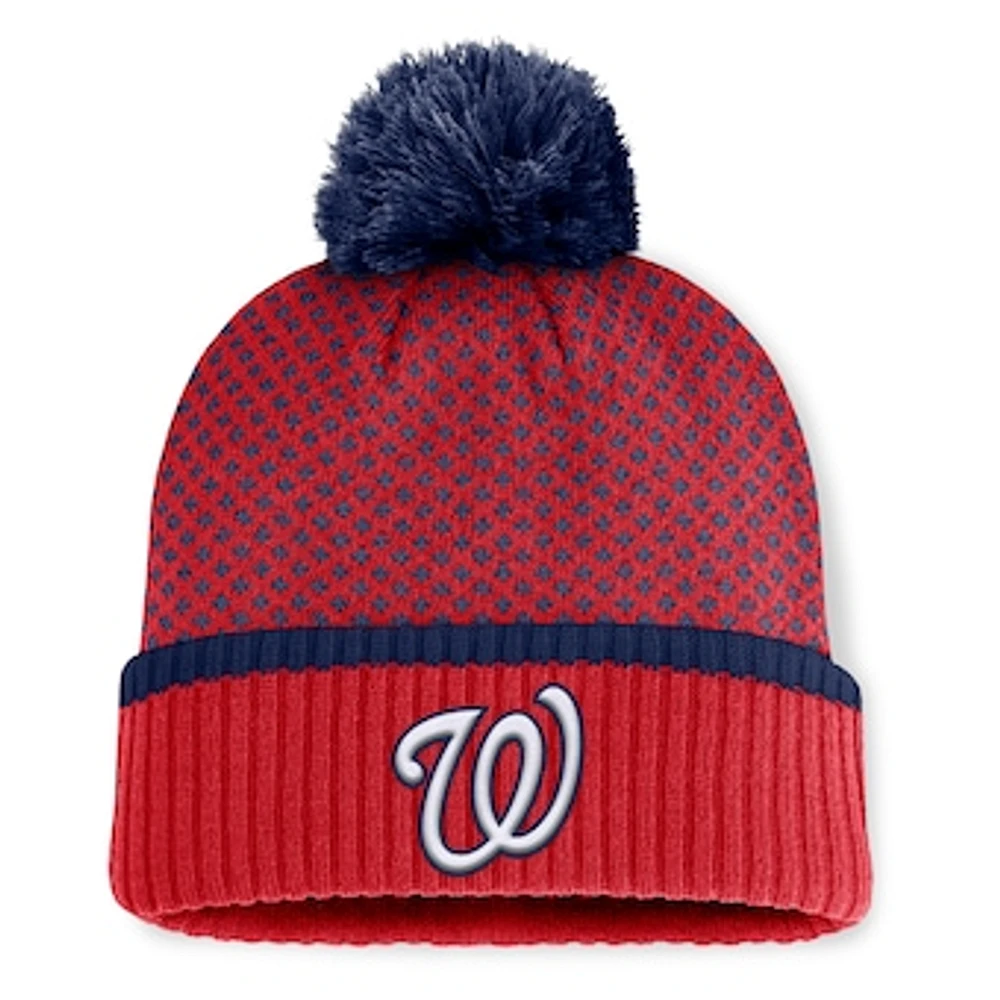 Women's Fanatics Red Washington Nationals Fundamental Jacquard Cuffed Knit Hat with Pom