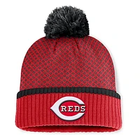 Women's Fanatics Red Cincinnati Reds Fundamental Jacquard Cuffed Knit Hat with Pom