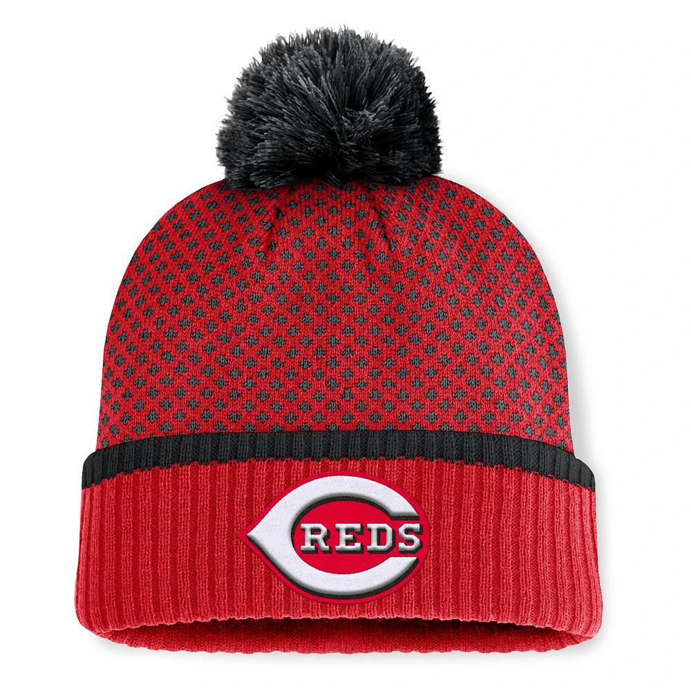 Women's Fanatics Red Cincinnati Reds Fundamental Jacquard Cuffed Knit Hat with Pom