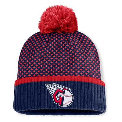 Women's Fanatics Navy Cleveland Guardians Fundamental Jacquard Cuffed Knit Hat with Pom