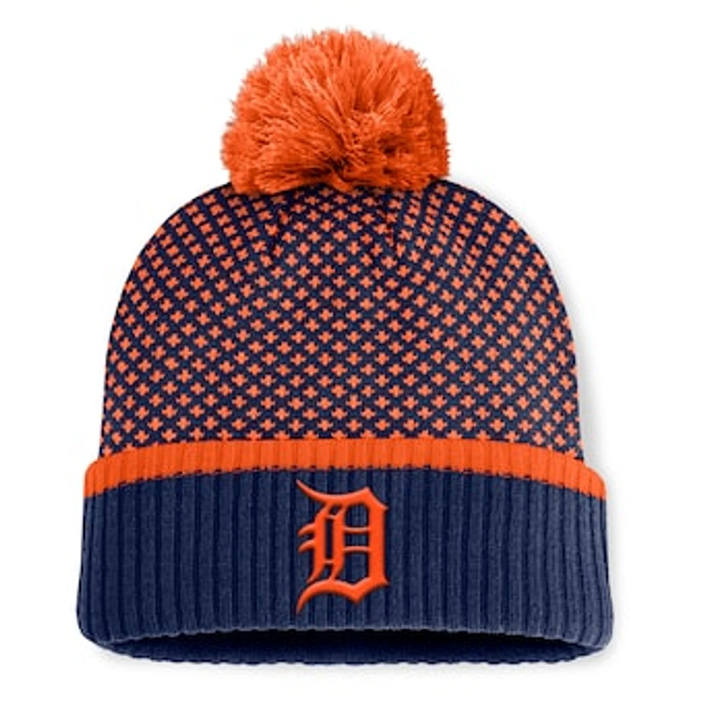 Women's Fanatics Navy Detroit Tigers Fundamental Jacquard Cuffed Knit Hat with Pom