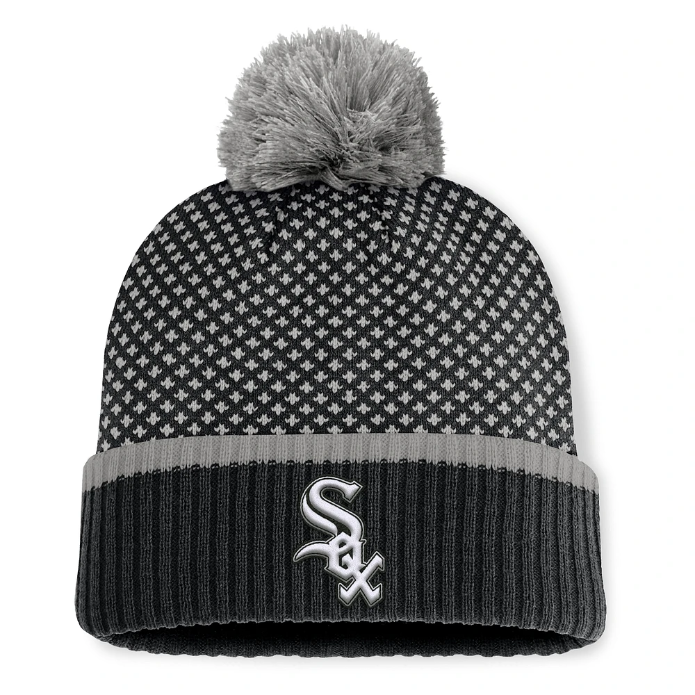 Women's Fanatics Black Chicago White Sox Fundamental Jacquard Cuffed Knit Hat with Pom