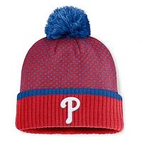 Women's Fanatics Red Philadelphia Phillies Fundamental Jacquard Cuffed Knit Hat with Pom