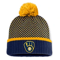 Women's Fanatics Navy Milwaukee Brewers Fundamental Jacquard Cuffed Knit Hat with Pom