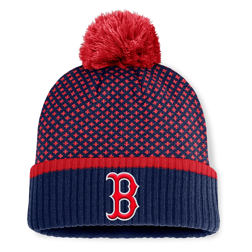 Women's Fanatics Navy Boston Red Sox Fundamental Jacquard Cuffed Knit Hat with Pom