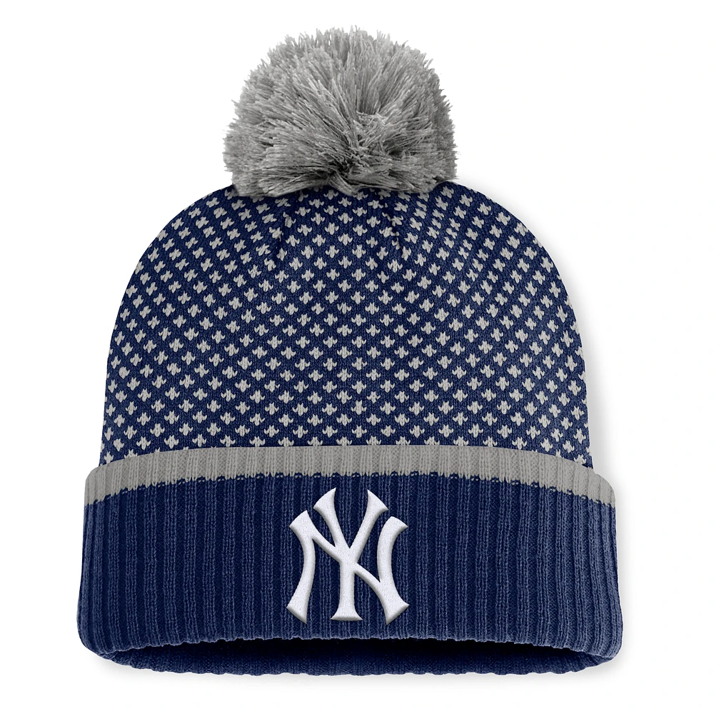 Women's Fanatics Navy New York Yankees Fundamental Jacquard Cuffed Knit Hat with Pom