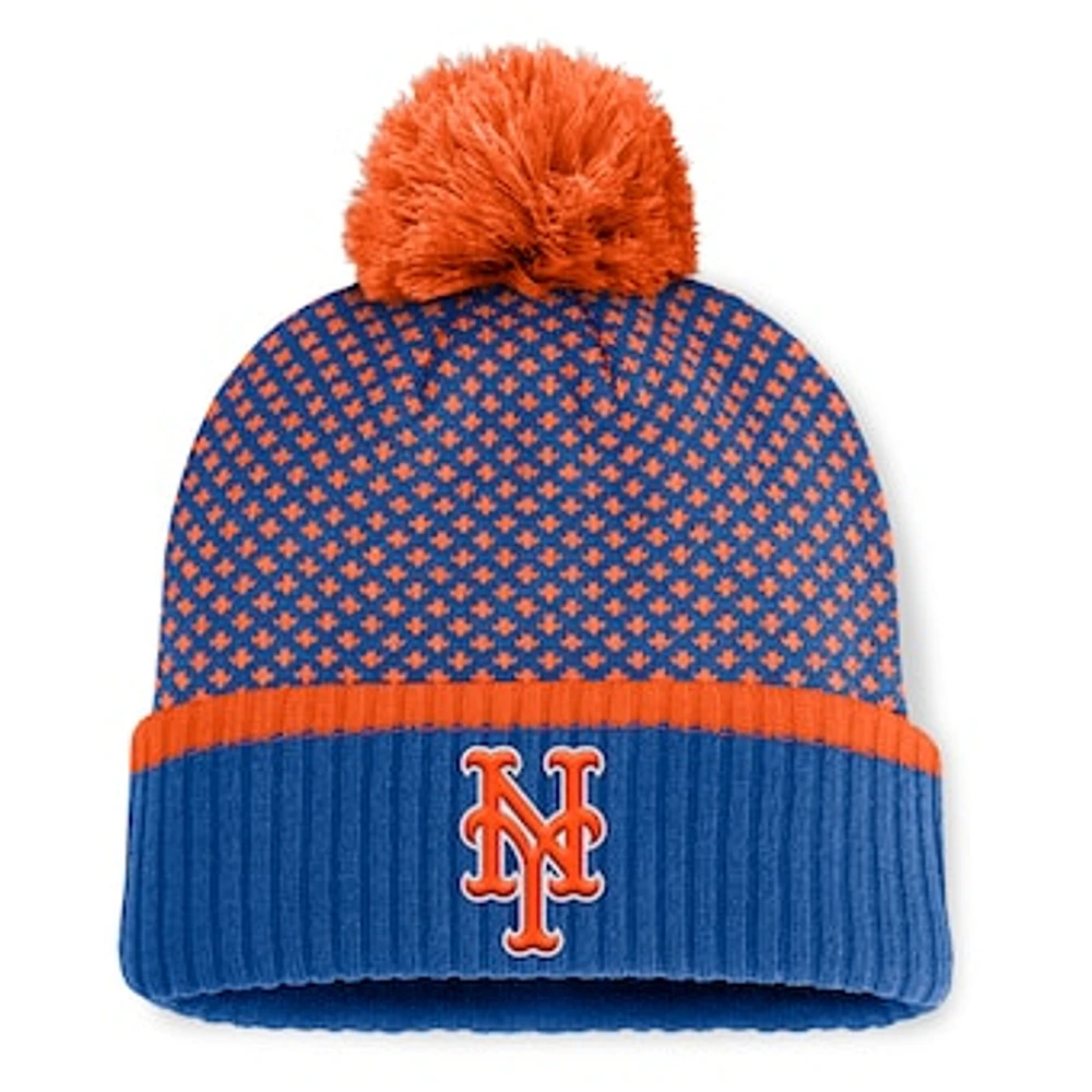 Women's Fanatics Royal New York Mets Fundamental Jacquard Cuffed Knit Hat with Pom