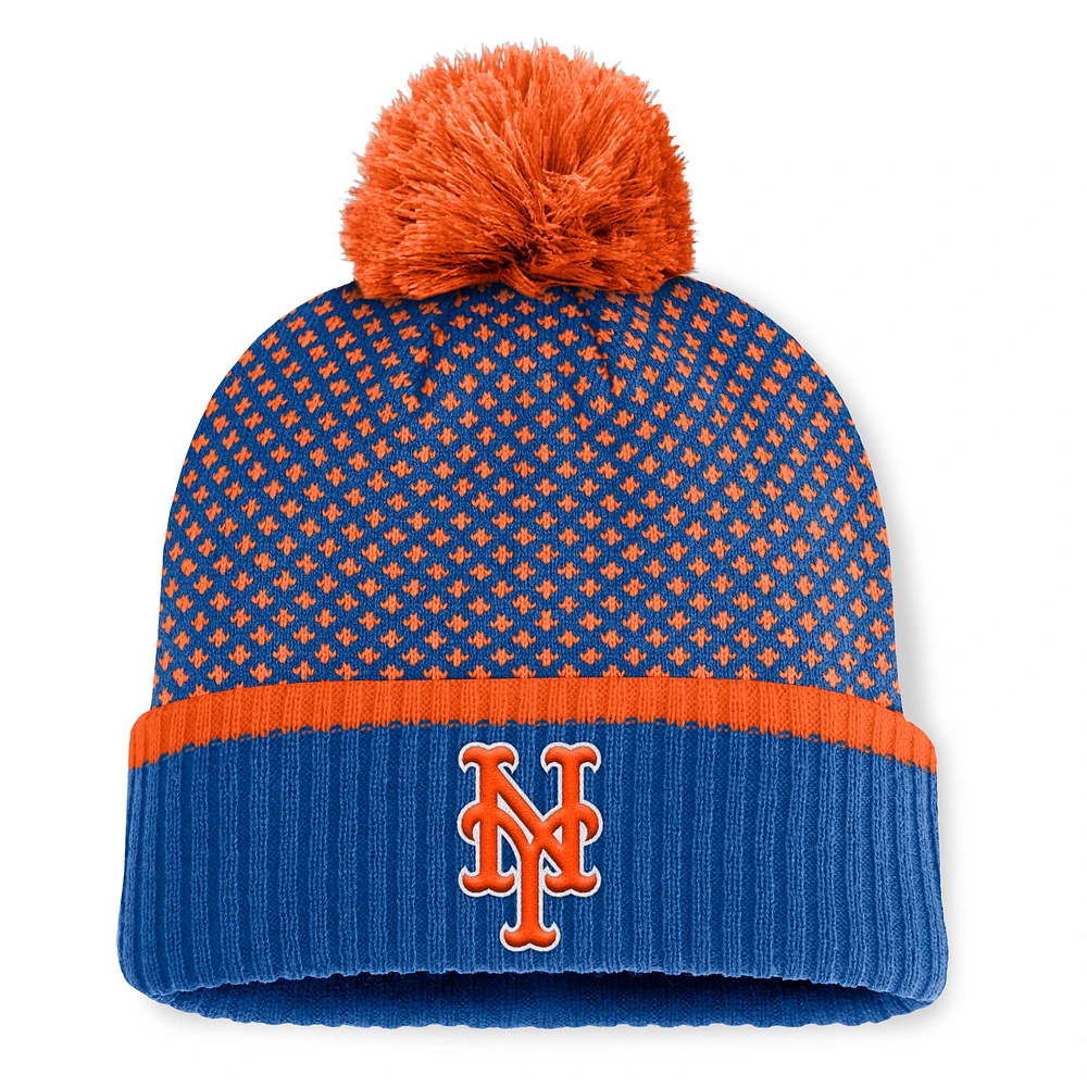 Women's Fanatics Royal New York Mets Fundamental Jacquard Cuffed Knit Hat with Pom