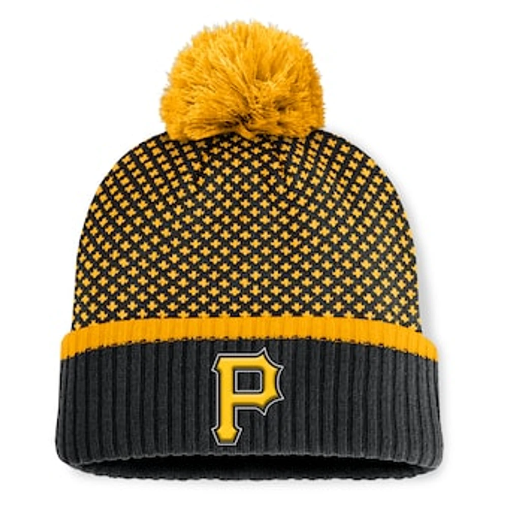 Women's Fanatics Black Pittsburgh Pirates Fundamental Jacquard Cuffed Knit Hat with Pom