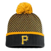 Women's Fanatics Black Pittsburgh Pirates Fundamental Jacquard Cuffed Knit Hat with Pom