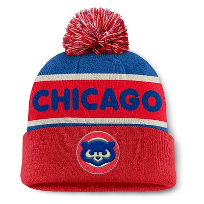 Men's Fanatics Royal/Red Chicago Cubs Heritage Cuffed Knit Hat with Pom