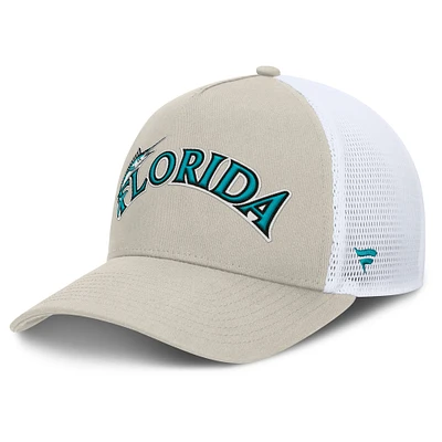 Men's Fanatics Khaki Florida Marlins Heritage Light Khaki A-Frame Adjustable Hat