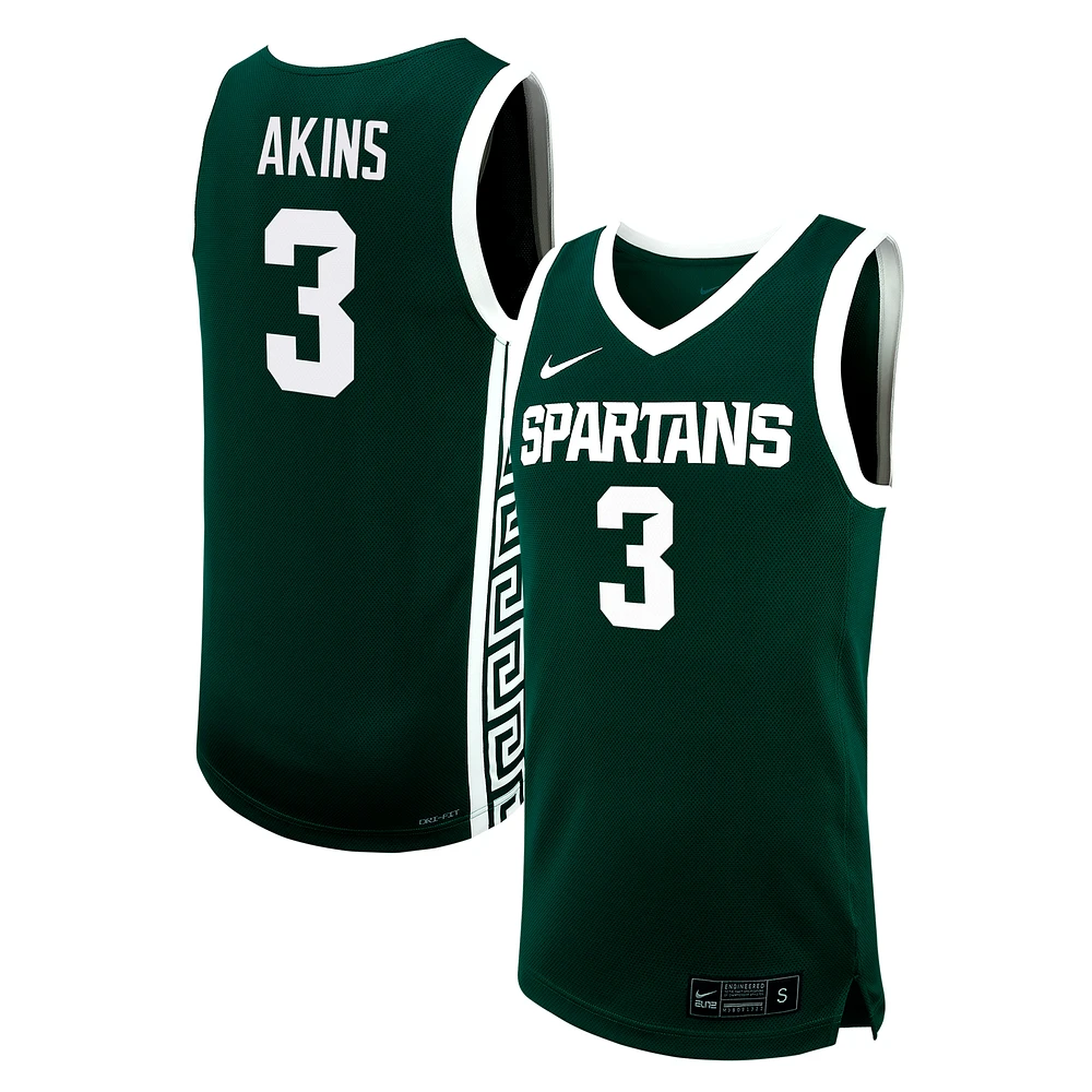 Men's Nike Jaden Akins Green Michigan State Spartans NIL Basketball Replica Player Jersey