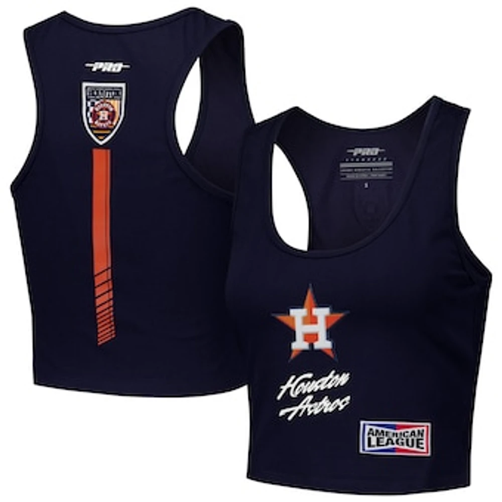 Women's Pro Standard Navy Houston Astros Fast Lane Fitted Tri-Blend Cropped Tank Top