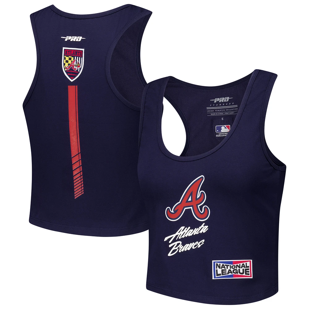 Women's Pro Standard Navy Atlanta Braves Fast Lane Fitted Tri-Blend Cropped Tank Top