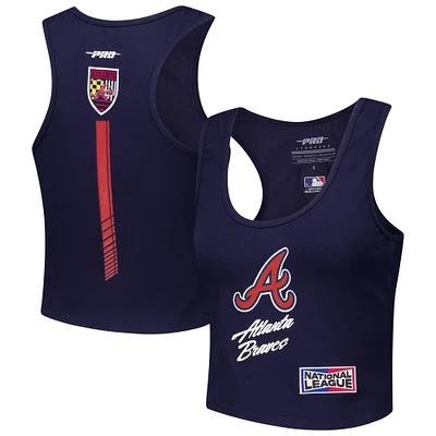 Women's Pro Standard Navy Atlanta Braves Fast Lane Fitted Tri-Blend Cropped Tank Top