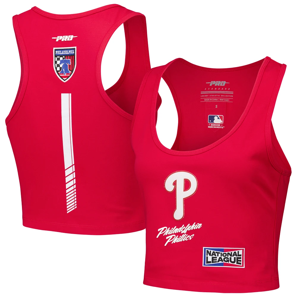 Women's Pro Standard Red Philadelphia Phillies Fast Lane Fitted Tri-Blend Cropped Tank Top