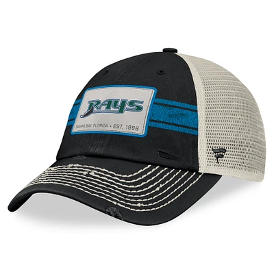 Men's Fanatics Black/Natural Tampa Bay Rays  Heritage Stripe Trucker Adjustable Hat