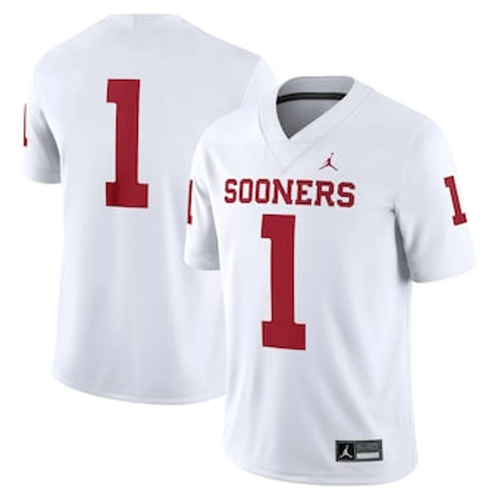 Men's Jordan Brand #1 White Oklahoma Sooners Game Jersey