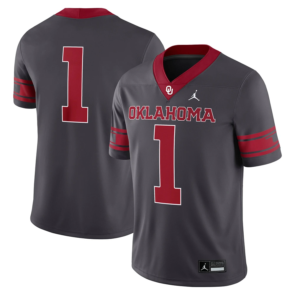 Men's Jordan Brand #1 Anthracite Oklahoma Sooners Alternate Game Jersey