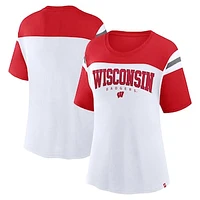 Women's Fanatics White Wisconsin Badgers Color-Block Fundamental Winning T-Shirt