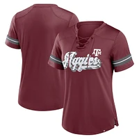 Women's Fanatics Maroon Texas A&M Aggies Fundamental Overtime Readiness Athena Lace-Up V-Neck T-Shirt