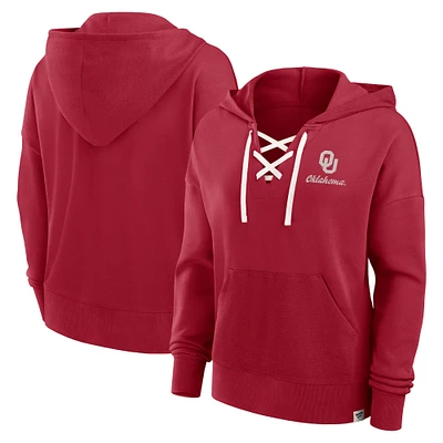 Women's Fanatics Crimson Oklahoma Sooners Heritage Original Script Lace-Up Pullover Hoodie