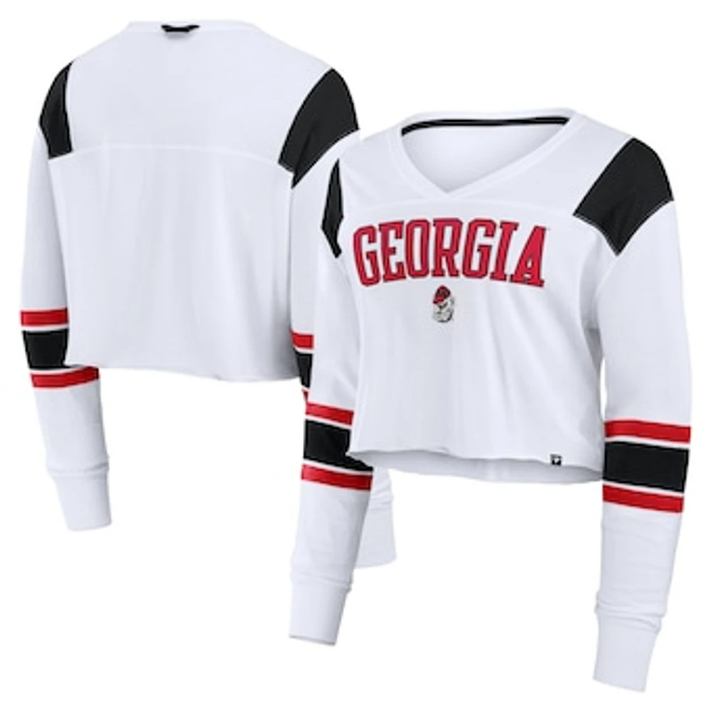 Women's Fanatics White Georgia Bulldogs Training Camp Cropped Long Sleeve V-Neck Fashion Top