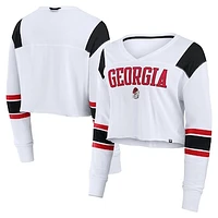 Women's Fanatics White Georgia Bulldogs Training Camp Cropped Long Sleeve V-Neck Fashion Top