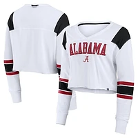 Women's Fanatics White Alabama Crimson Tide Training Camp Cropped Long Sleeve V-Neck Fashion Top