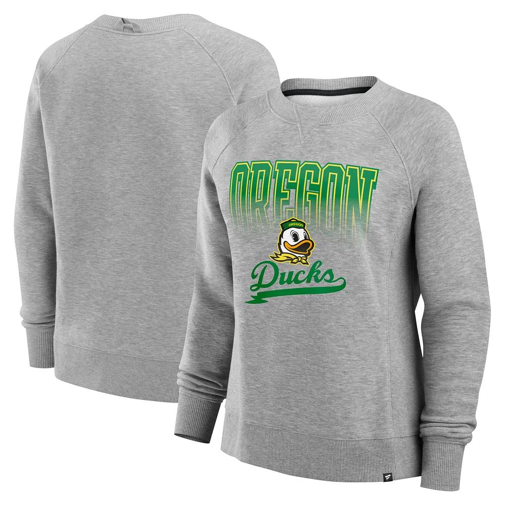 Women's Fanatics Heather Gray Oregon Ducks Training Camp Hit Hard Fleece Pullover Sweatshirt