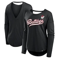 Women's Fanatics Black Georgia Bulldogs Training Camp Core Long Sleeve V-Neck Fashion T-Shirt