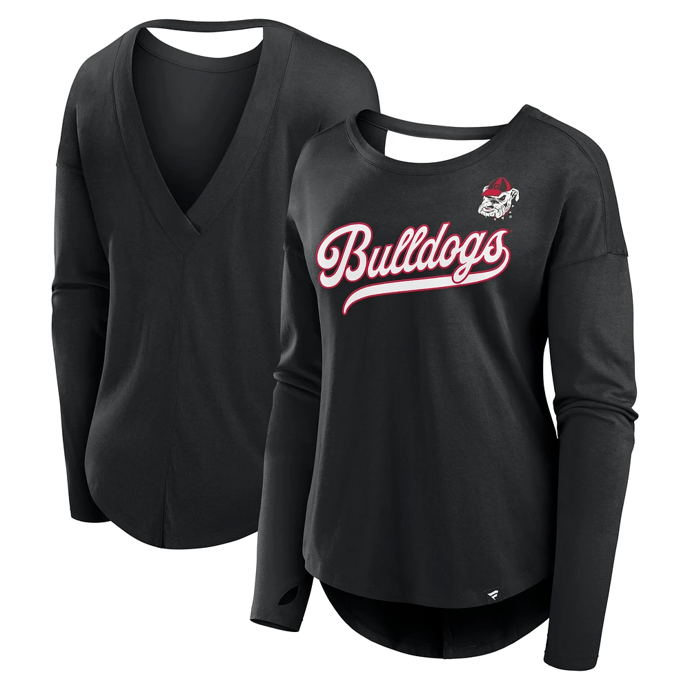 Women's Fanatics Black Georgia Bulldogs Training Camp Core Long Sleeve V-Neck Fashion T-Shirt