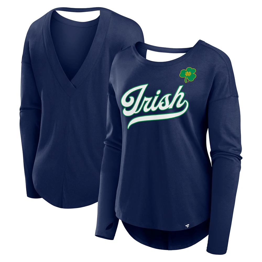 Women's Fanatics Navy Notre Dame Fighting Irish Training Camp Core Long Sleeve V-Neck Fashion T-Shirt