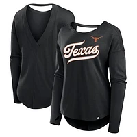 Women's Fanatics Black Texas Longhorns Training Camp Core Long Sleeve V-Neck Fashion T-Shirt