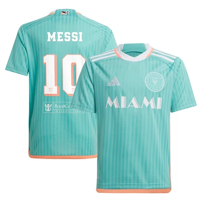 Youth adidas Lionel Messi Aqua Inter Miami CF 2024 Archive Replica Player Jersey