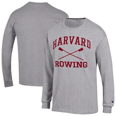 Men's Champion  Gray Harvard Crimson Rowing Jersey Long Sleeve T-Shirt